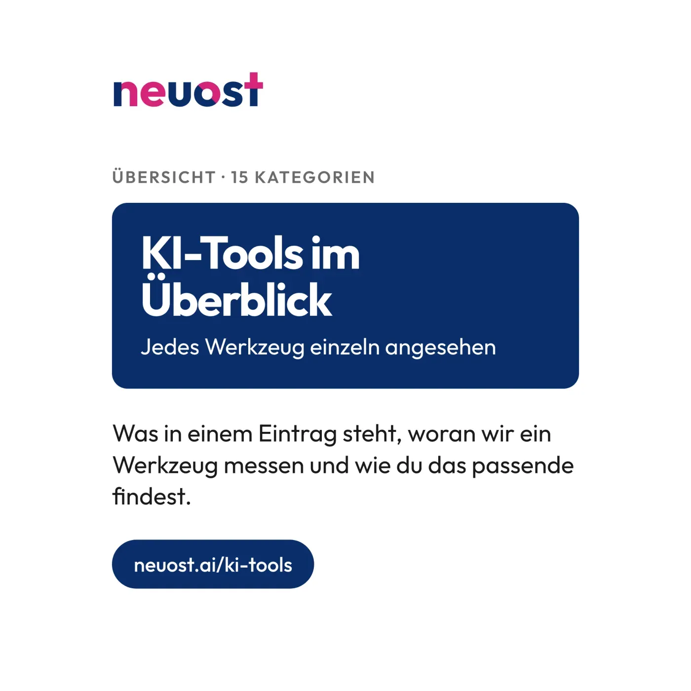 KI-Tools im Überblick: Unsere ehrliche Einschätzung nach dem Praxistest. Titelbild zur Übersicht mit 15 Kategorien
